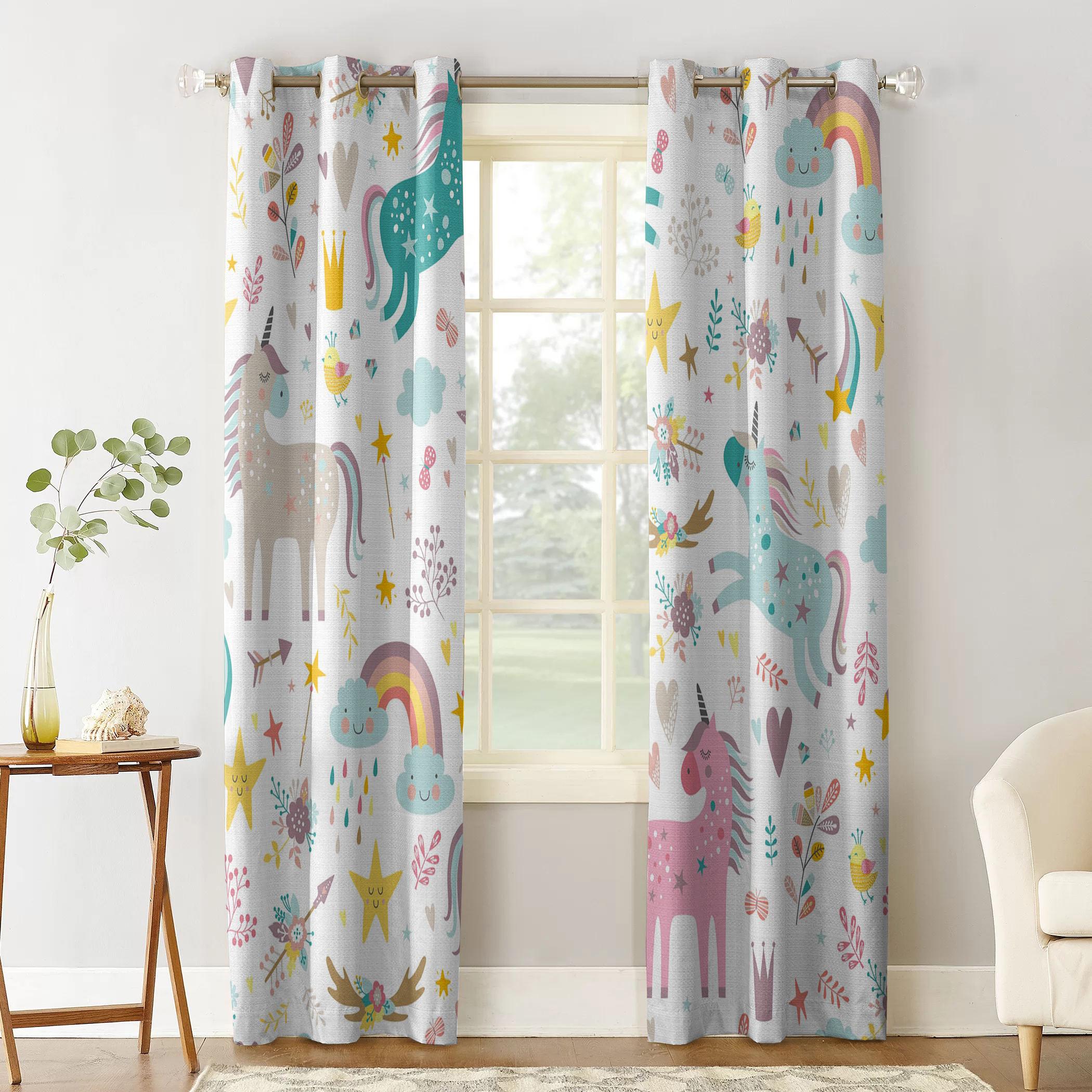 Единорог Цветок Радуга Облако Оконные Шторы Спальня Кухня Декор Шторы Панельные Оконные — фото 3