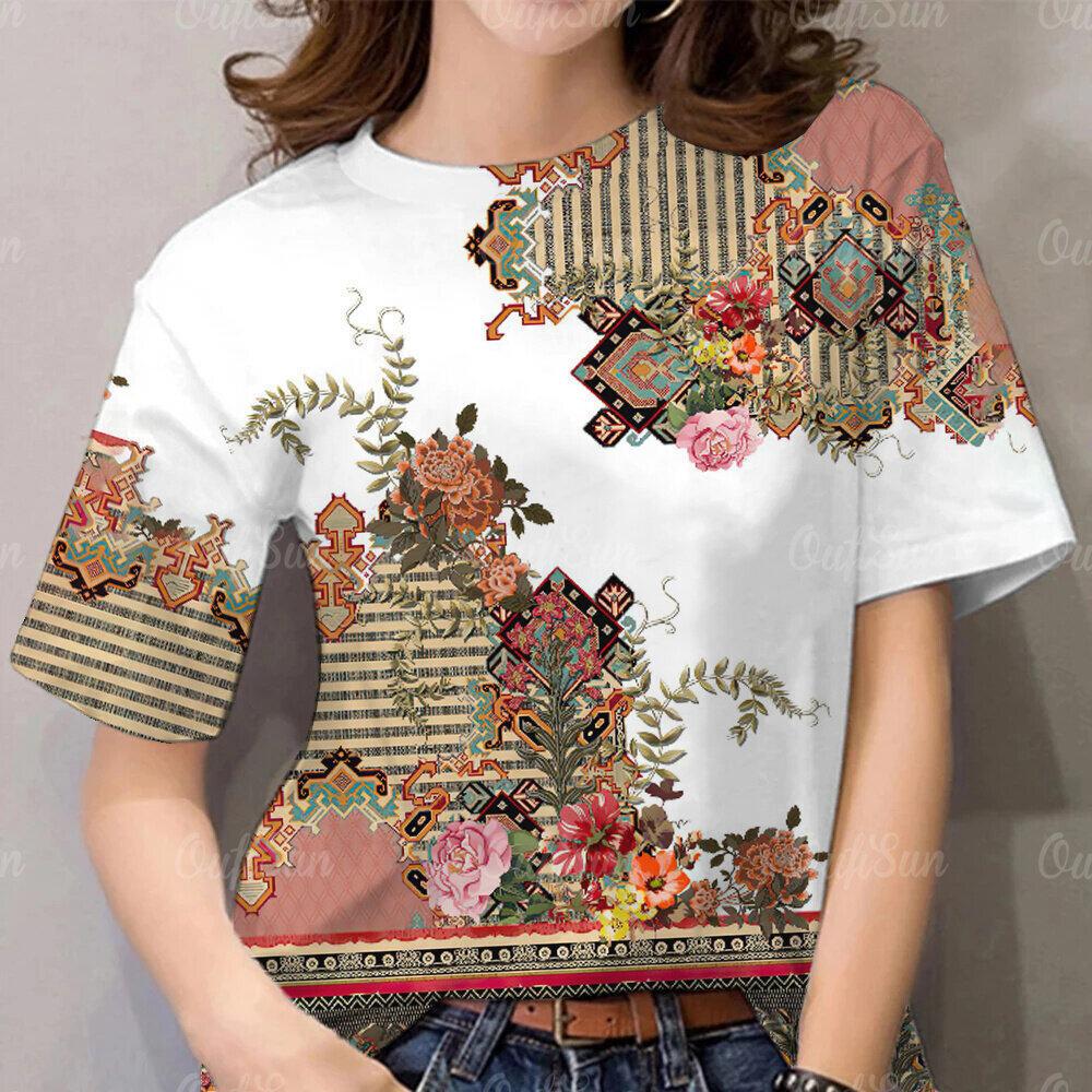 

Floral women s T-shirt retro Korean TSHIRIT fashion plus size women s top 6XL