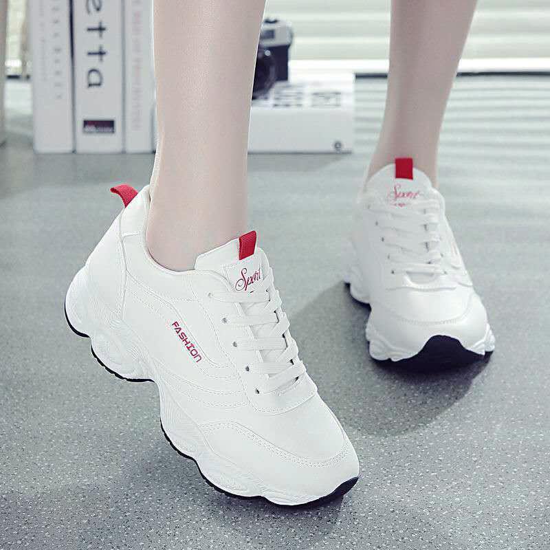 Women's 2025 White Leather Sneakers: Spring & Autumn Thick Sole Versatile Casual Shoes