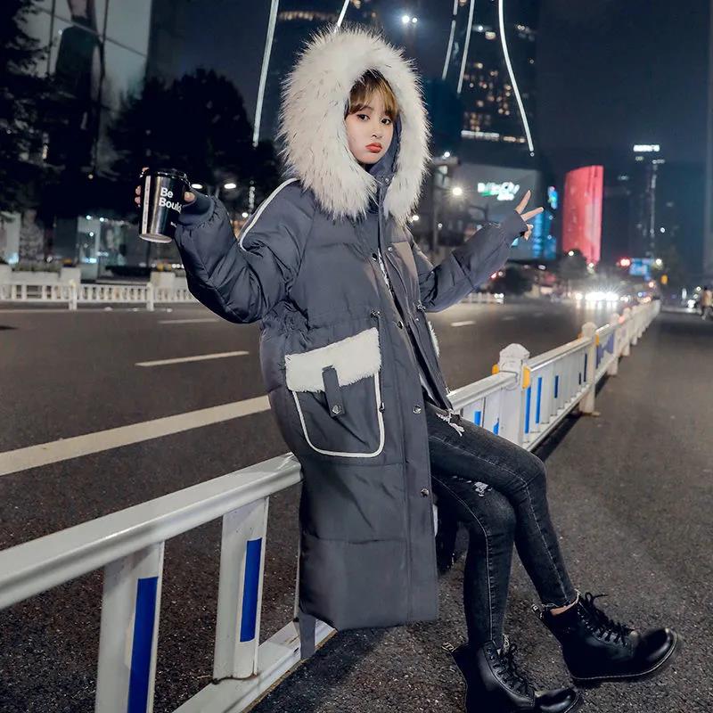 Down Jacket Winter Korean Fashion Big Size Fur Collar Mid-length Hooded Thick Warm Large Size Jacket Suitable for Women