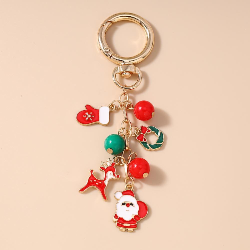 Fashion Christmas Keychain Women Girls Snowman Elk Key Ring Pendants for Handbag Decor DIY Key Chain New Year Gifts