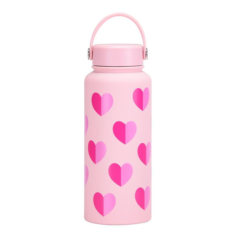 1L Thermos Cup Large Capacity Wide Mouth Portable Vacuum Sports Kettle Outdoor Printing Water Cup Female