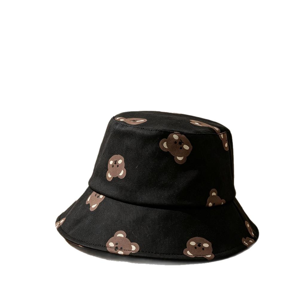Cute cartoon cat cotton and linen bucket hat female sweet soft cute face washbasin hat simple versatile autumn and winter hat