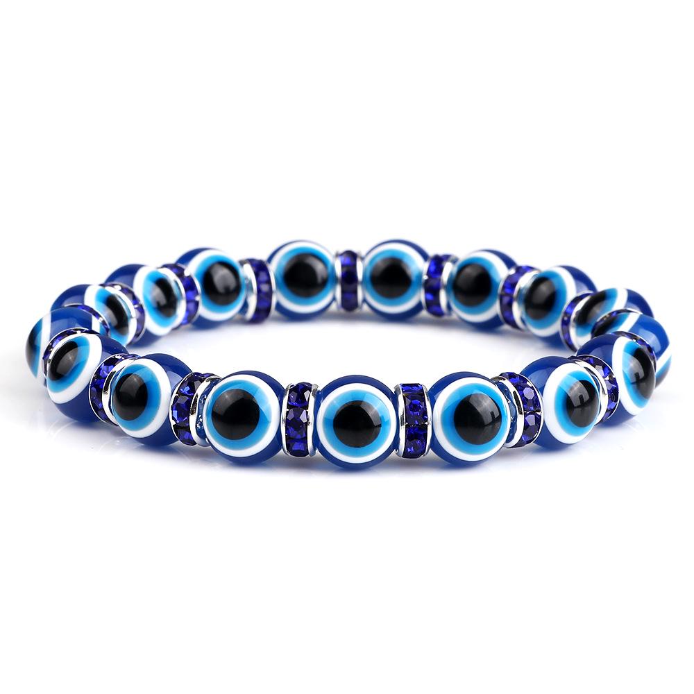 Devil's Eye Beaded Yoga Bracelet with Rhinestone Accents