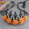 Bohemian Gothic Zombie Bride Headpiece - Black Rose Halloween Costume Accessory