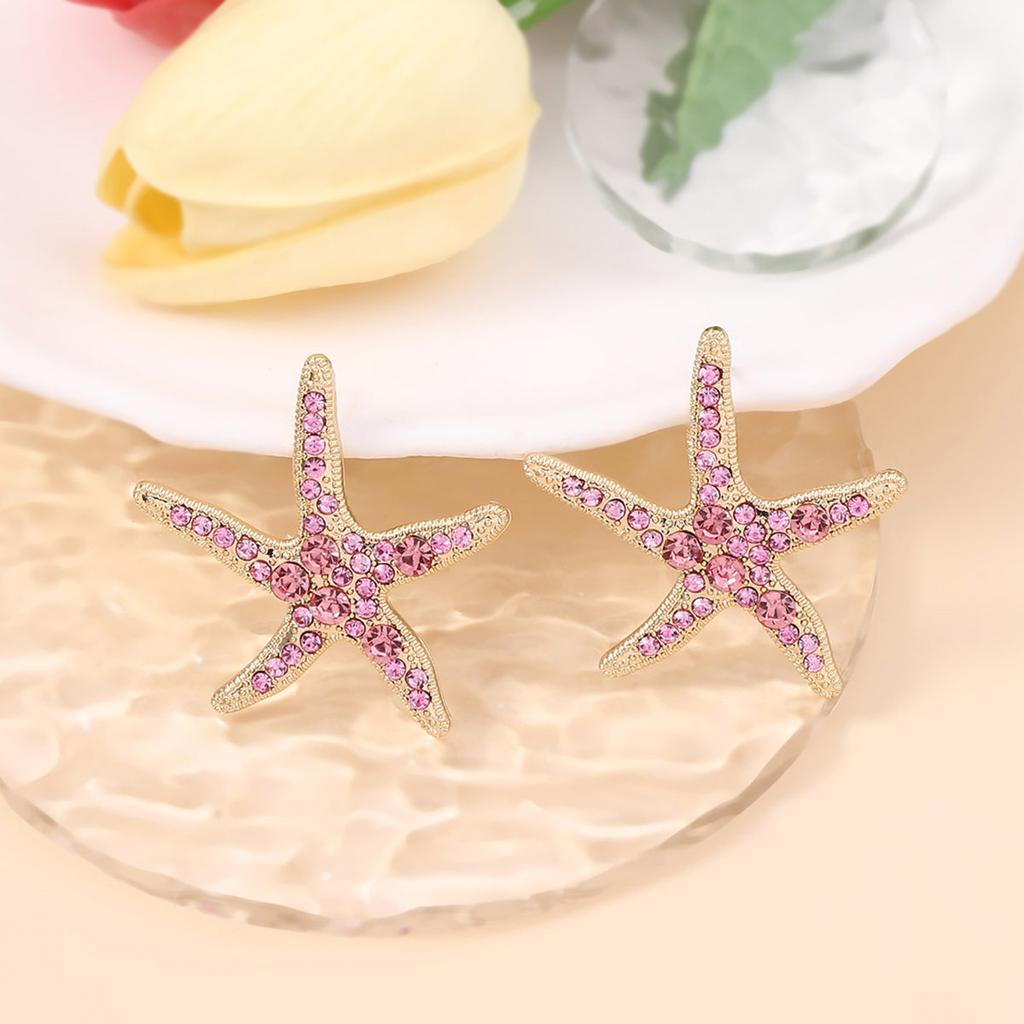 European and American women's light luxury and versatile high-end stud earrings, inlaid with spinel starfish fashion and versatile women's earrings
