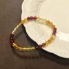Natural Amber Three Color Round Bead Bracelet 5.3×5.3mm 18cm, Mixed Blood Amber Golden Amber Floral Amber Elastic Stack Bracelet