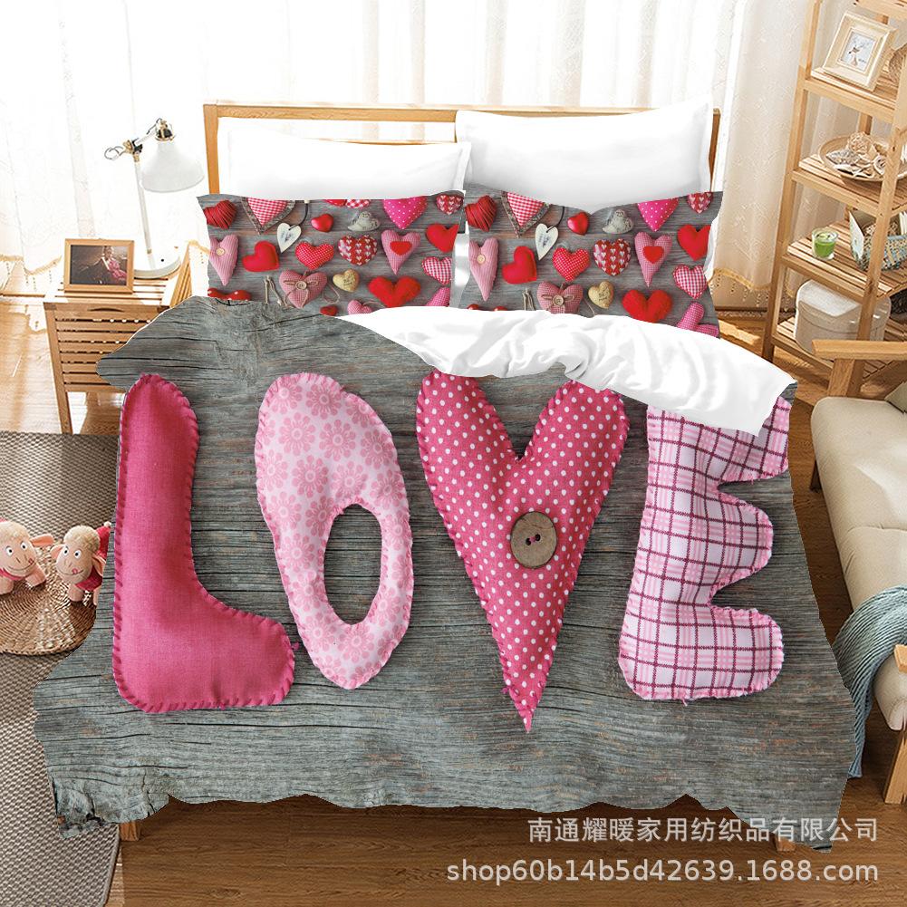 3D Couple Room Bedding Set Valentine's Day Duvet Cover Pillowcase 2/3 Pieces AU220 * 240 Super King Soft Zippered Home Textile
