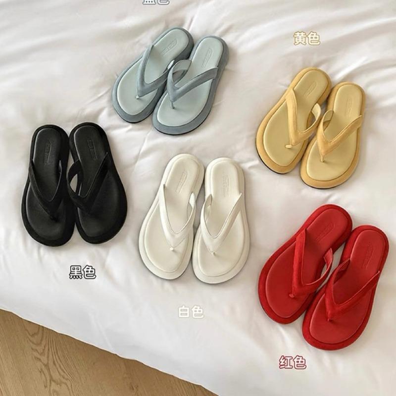 Sheepskin, a pair of beach vacation thick-soled flip-flops, women's summer cool slippers for external wear