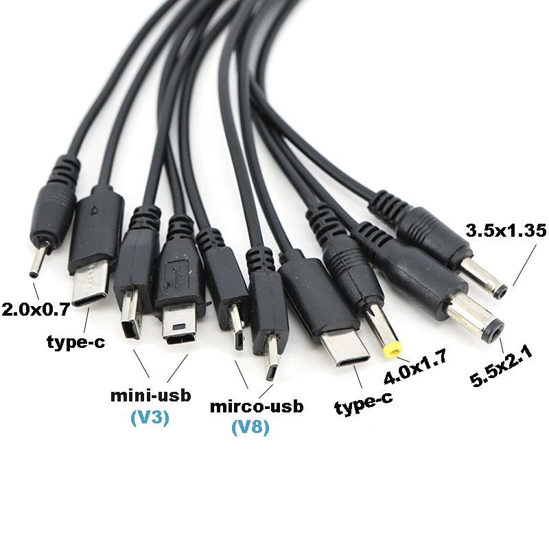 Universal 10 In 1 DC Micro USB Male Mobile Phone Spring Power 10pin Charger Adapter Plug Cable Charging Wire Cord for Phone Toys