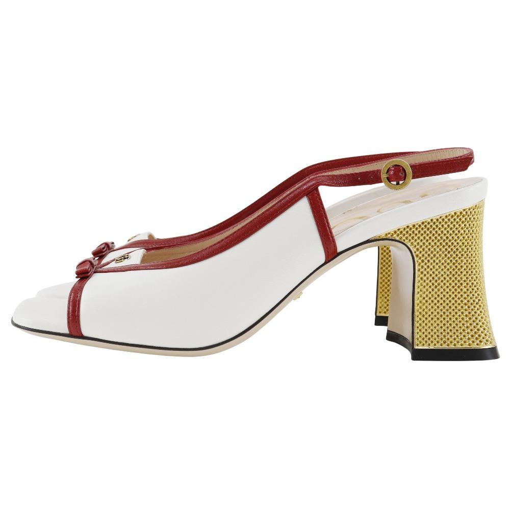 Gucci Ribbon Sandals 601553 GG White / Red Leather Women Used