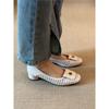 3.5Cm Heel 34-40 Size Camellia Breathable Shallow Mouth Girls Woven Hollow Elegant Thick Heel Square Head Retro Single Shoes