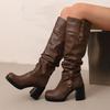 Women's High-heeled Boots Autumn and Winter Thick-heeled Large-size Casual Boots Roman Medium Boots