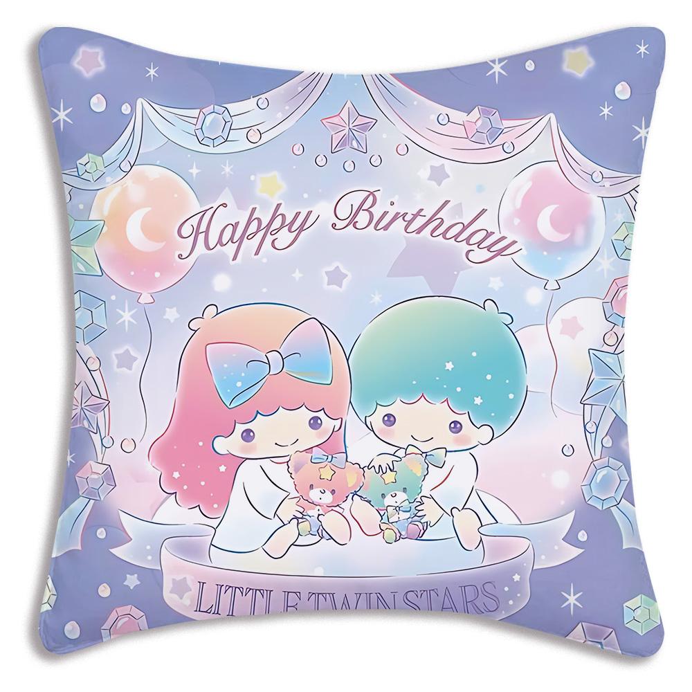 Littletwinstars Sanrios Pillow Covers Cartoon Sofa Decorative Home Double-Sided Printing Short Plush Cute Cushion Cover