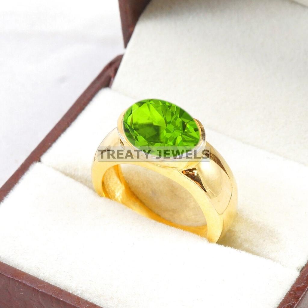 Peridot Oval Cut With 925 Sterling Silver Gold Plated Ring For Men's #B468 JL375683907022