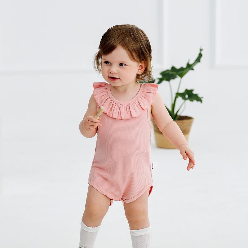TONGTAI Baby Girl Sleeveless Modal Bodysuit with Lace Collar
