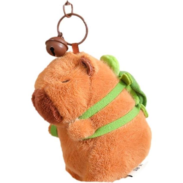 [merkmal shop] Keychain Capybara Plush Toy Keychain Fluffy Capybara Ball Chain Cute Healing 12cm Hat Bag with Bell Present (Turtle)