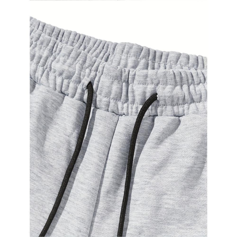 Men's Two Piece Casual Suit with Printed Drawstring Hoodie and Matching Drawstring Sweatpants, Suitable for Traveling
