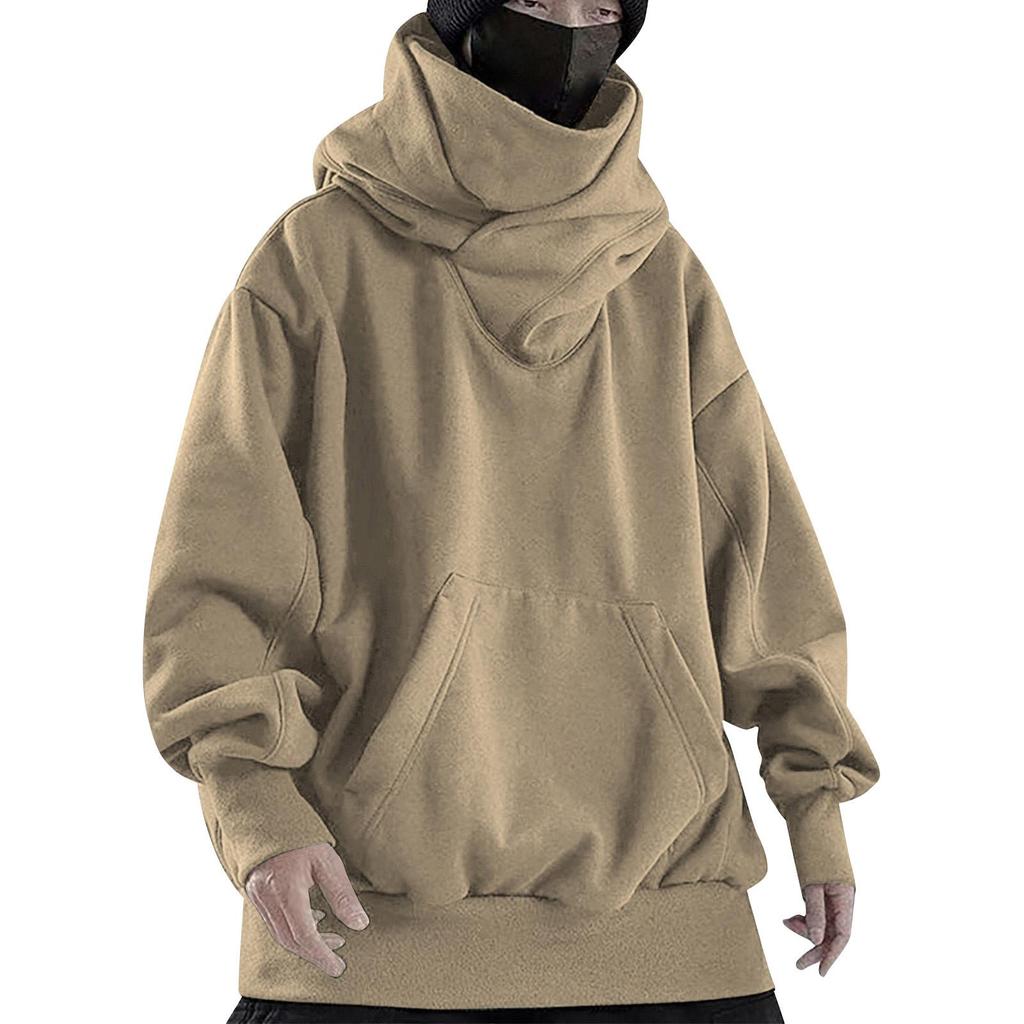 Pánská pevná vintage mikina s vysokým límcem a vysokým výstřihem High Street Hip Hop Pullover