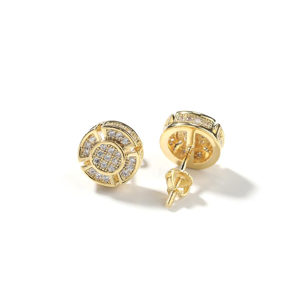 Hip-hop full diamond gold round men s stud earrings summer high-end zircon ear jewelry new products