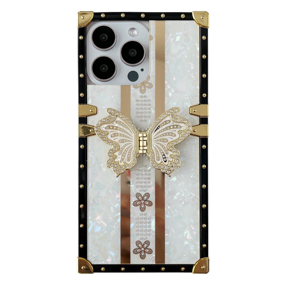 

Чохол для iPhone 16 Pro з ТПУ+ПК з гальванічним покриттям і підставкою-метеликом White