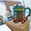 3D Pattern Irish Pub Stainless Steel Mug Home Bar Resin Crafts Ornaments Beer Mug Coffee Cup Drinking Utensils Xmas Holiday Gift