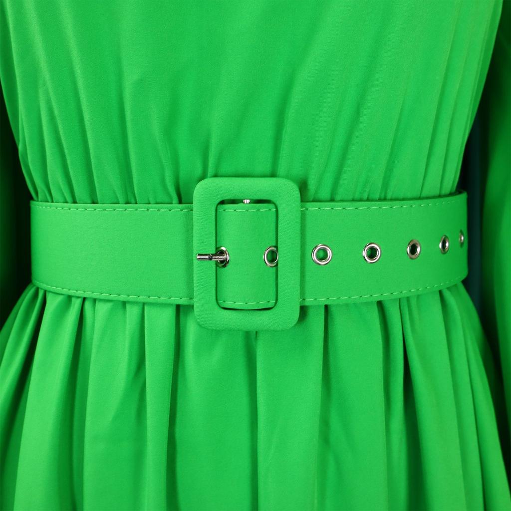 YYFS Moda damă primăvară toamnă imprimeu culoare uni cu mâneci lungi pe jumătate cu gât rotic cu talie înaltă rochii casual