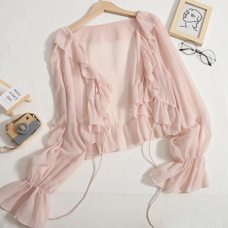 Abbigliamento Protettivo dal Sole per Donne in Estate, Cardigan Leggero e Traspirante, Camicia in Chiffon con Gonna a Canotta, Piccolo Coprispalle per Donne