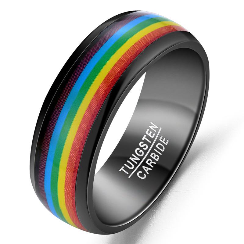 

Кольцо из электролитически покрытой черной радужной вольфрамовой стали шириной 8 мм - Мужской размер США Size 9