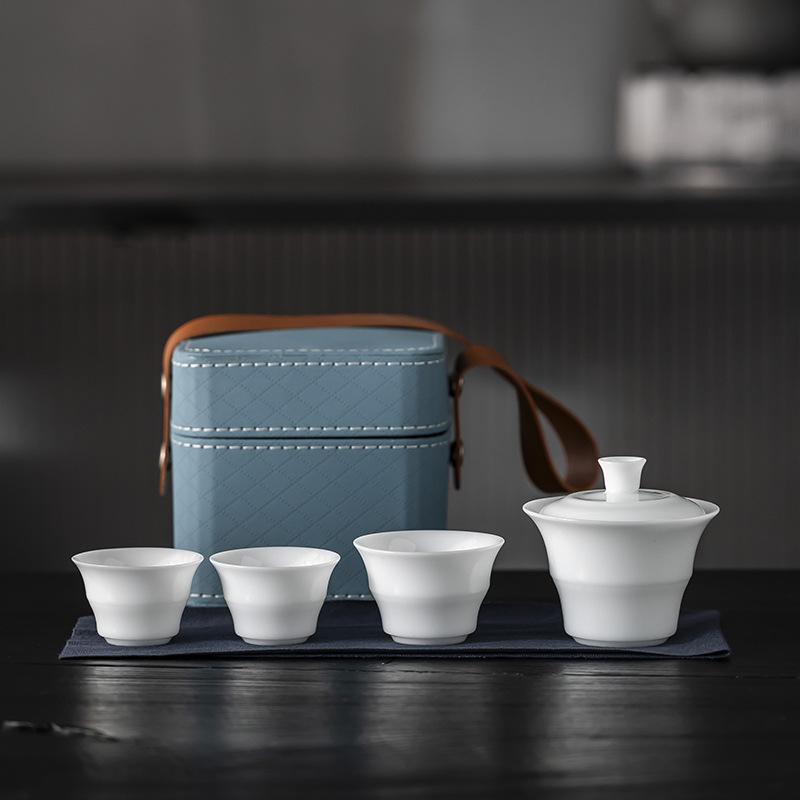 

Ice suet jade porcelain set portable tea set outdoor ceramic travel tea set