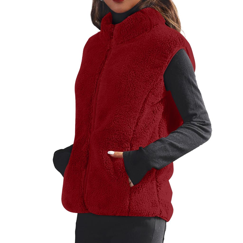 Women's Solid-color Fashionable Fleece Vest Jacket