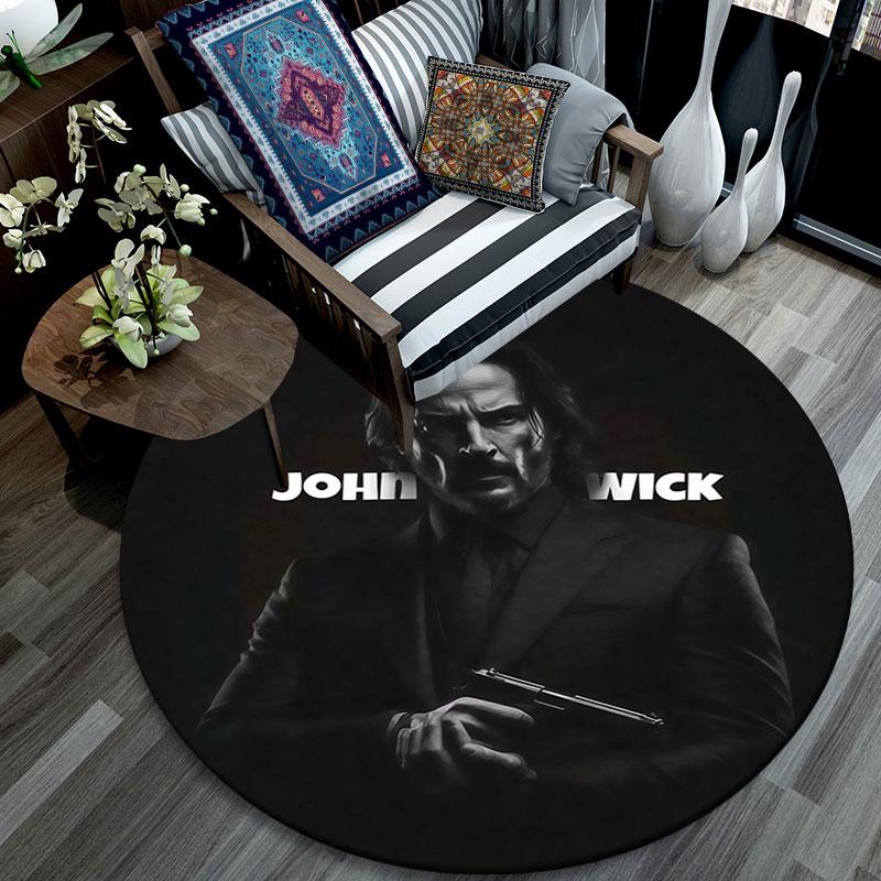 John Wick Art pattern round rug,Carpet Rug for Living Room Bedroom Playroom ,Non-slip Floor Mat,Holiday Gifts and Birthday Gifts.