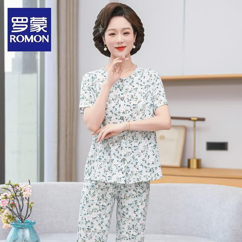 ROMON Women s Summer Short Sleeve Capri Pajama Set 4XL