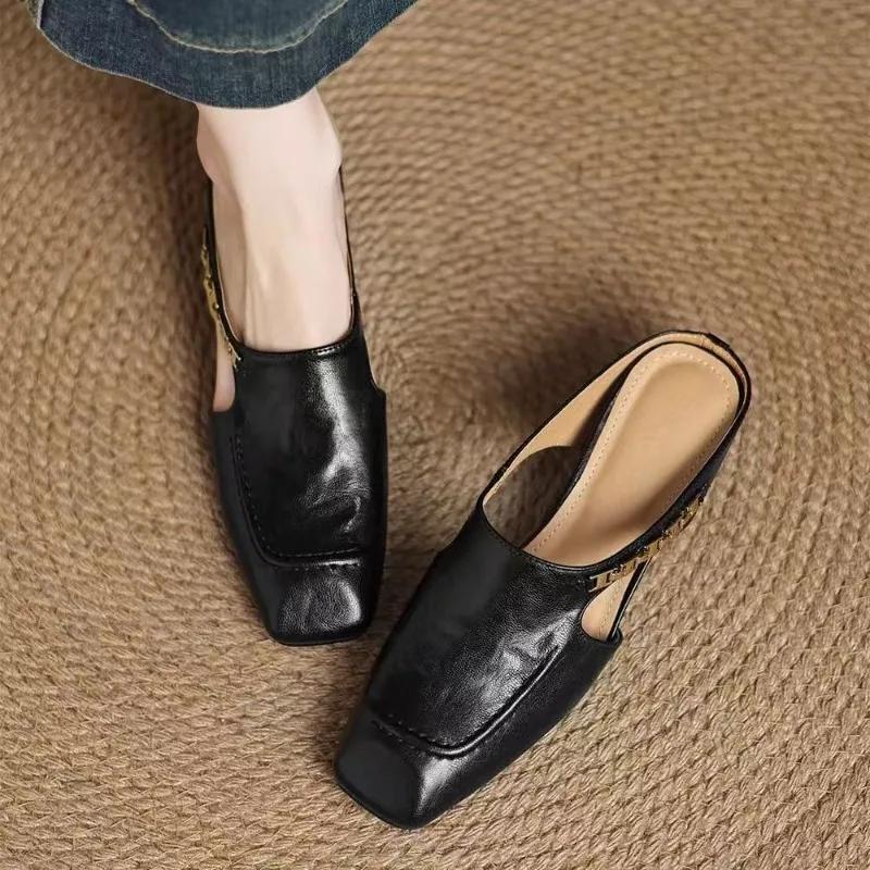 

Модные французские полушлепанцы Baotou класса люкс для женщин для летней носки на улице и дома, на высокой платформе, с квадратным носком, модные крутые шлепанцы 40 чёрный