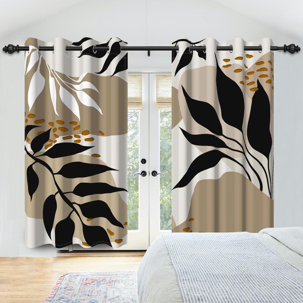 Boho Tropisches Blattmuster Vorhänge Erdtöne Palmenblatt Bedruckte Vorhänge Für Wohnzimmer Schlafzimmer Küche Verdunkelnde Fensterbehänge