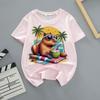 Capybara Summer Childrens Wear Shortsleeved Capybara Cute Childrens Roundneck Pink Trendy Brand Breathable Tshirt