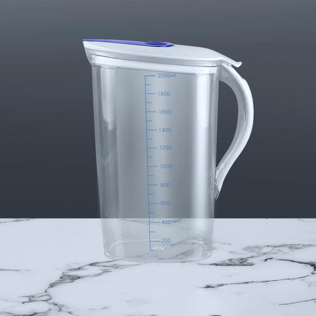 Water Pitcher Jug 2L with Lid and Handle Beverage Jar Measuring Cup for Home Catering