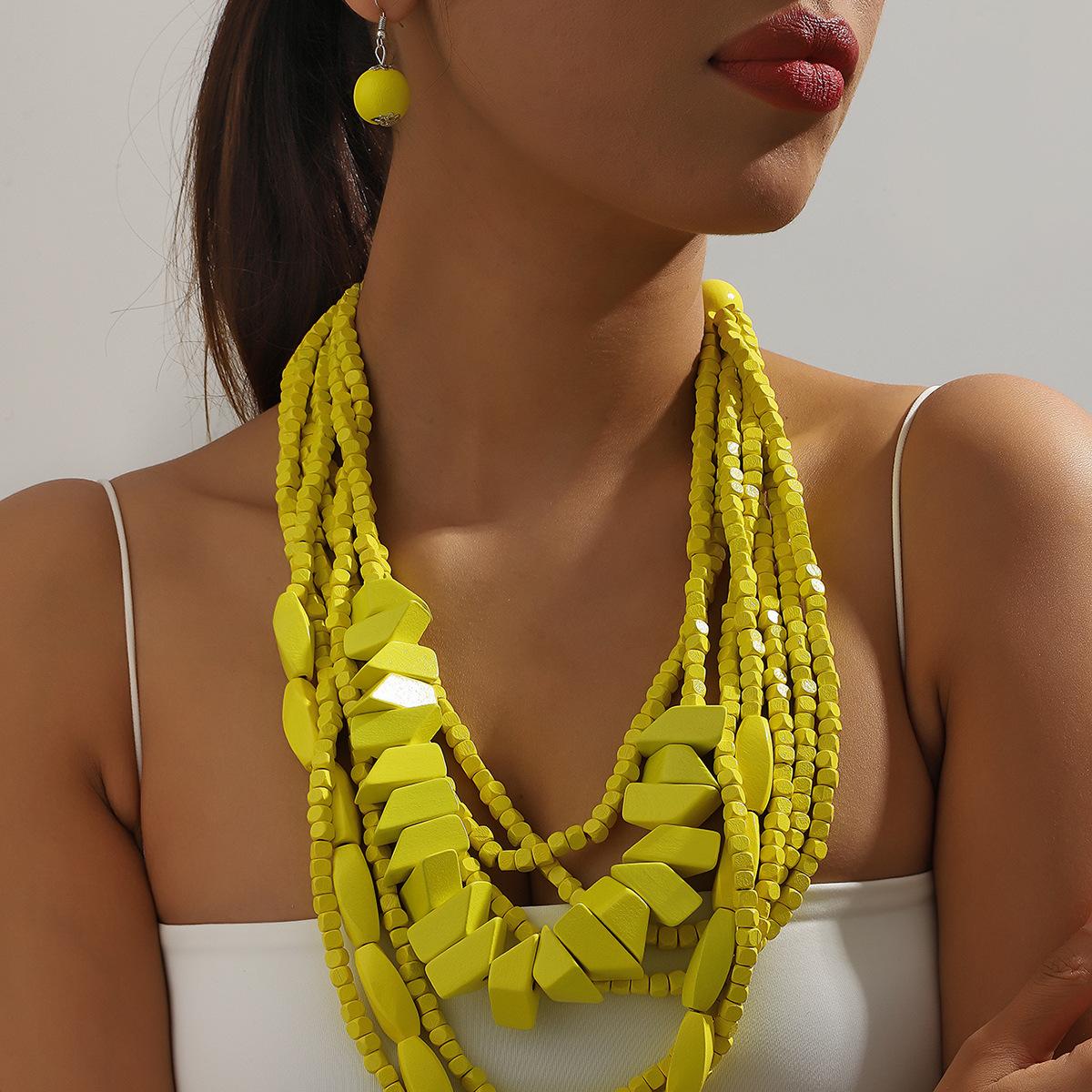 

Многослойное ожерелье из деревянных бусин ручной работы в стиле бохо, винтажный воротник, аксессуар в стиле бохо