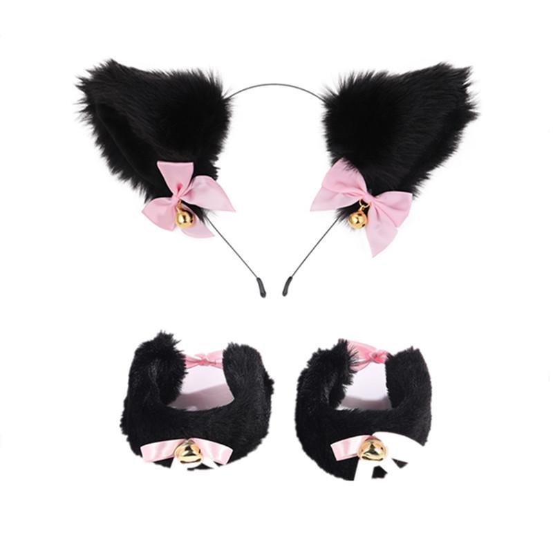 Cat Ear Bell Headband & Choker Set with Tail - Halloween Party Accessories
