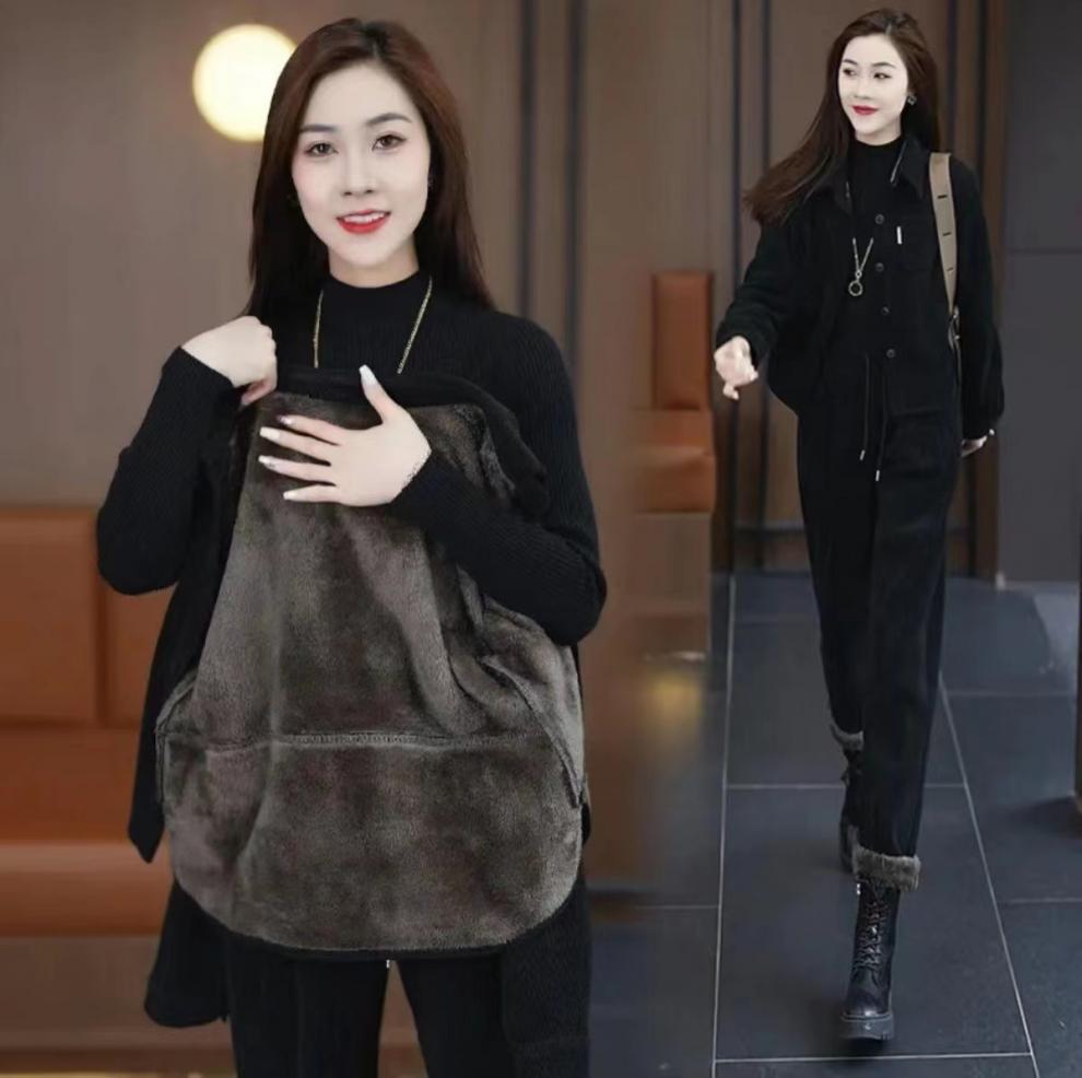 Maillard Women's Retro Corduroy Velvet Suit: Long-Sleeve Jacket with Two-Piece Set for Autumn/Winter 2023