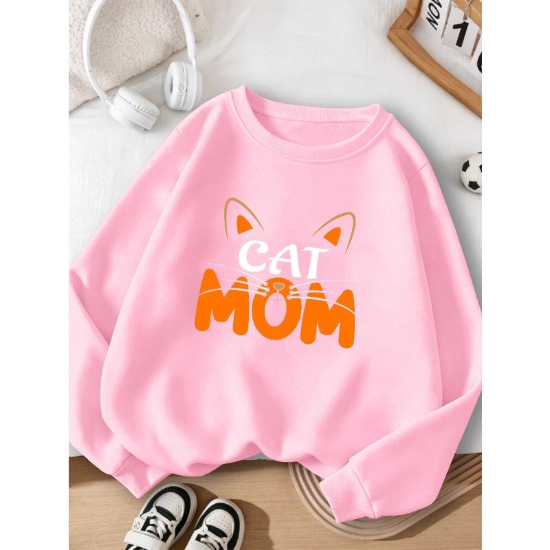Cat Mother Girls Autumn And Winter Fashion Sweatshirt Creative Christmas Elements Casual Long Sleeve Round Neck, Girl Christmas Gift Print