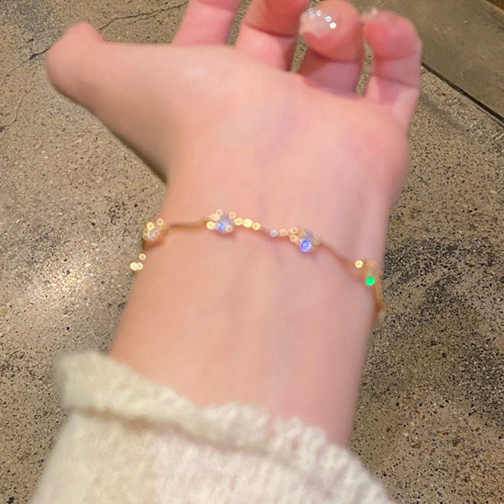 2pcs Adjustable Crystal Wave Bracelet Rhinestone Light Luxury Bracelet Couple Bracelets  Lovers