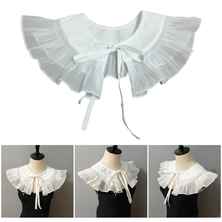 Ruffle Trim Lace Faux Collar Decorative Collar for Blouse Skirt Removable False Collar Adjustable Shawl All Matching