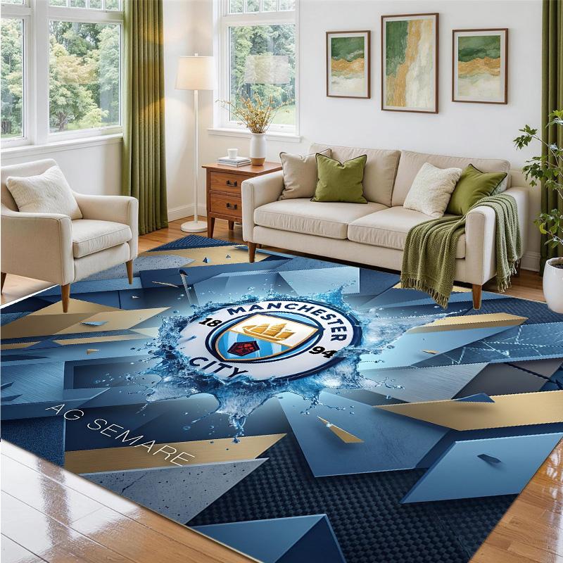Manchester City Design Crystal Velvet Rug Soft Decorative Mat for Bedroom Entrance
