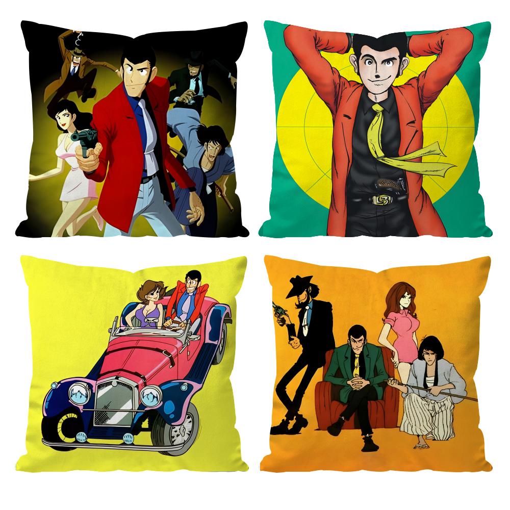 anime Lupin the Third Cushion Cover Pattern Printed Pillowcase for Living Room Sofa Cushion Cover & Bedroom Decor