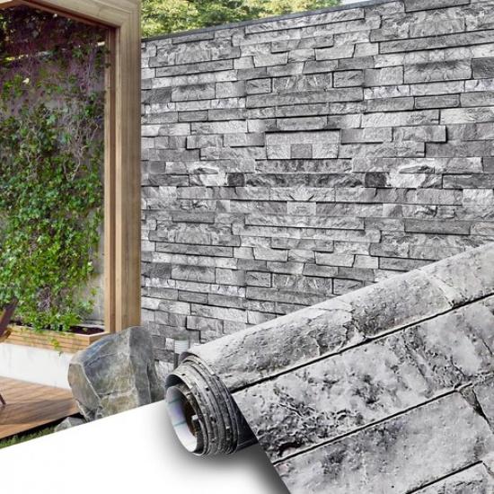 

Grey Brick Wallpaper Peel and Stick, Faux 3D Brick Stone Wall Paper Removable