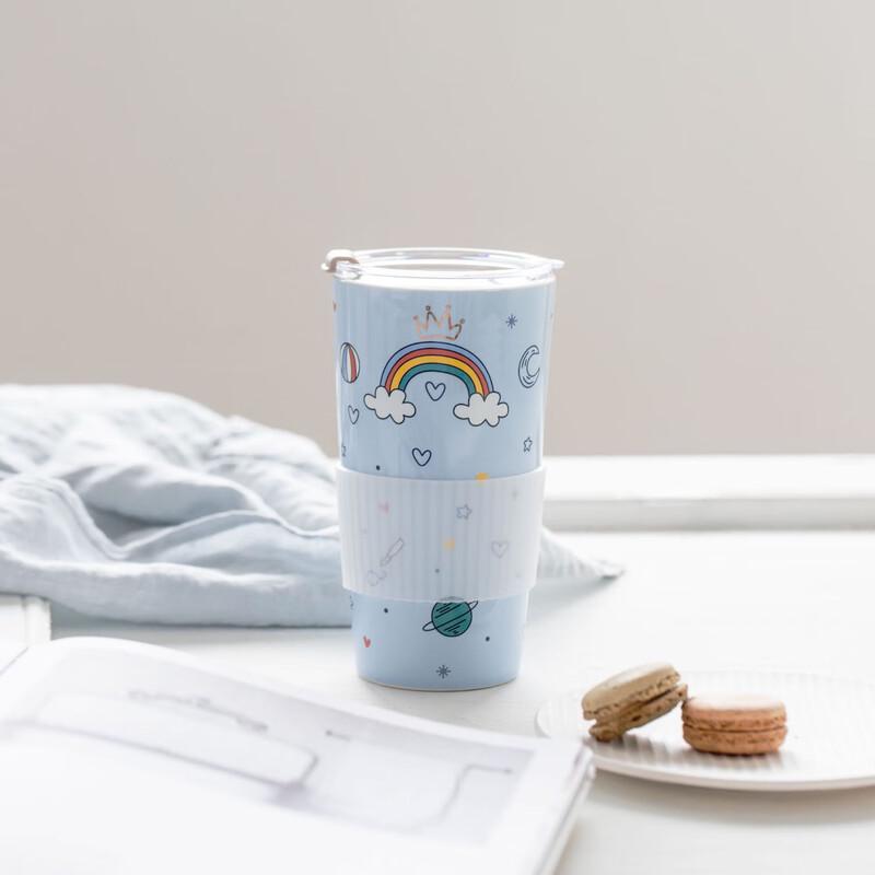 Cute Cartoon Ceramic Mug with Lid and Straw