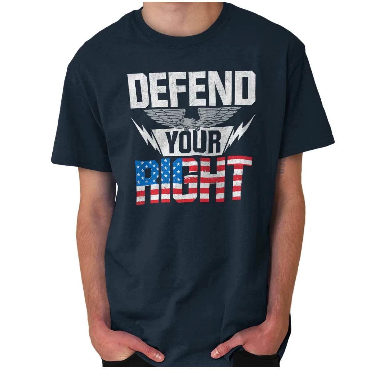Defend 2nd Amendment American Flag Pro 2A Womens or Mens Crewneck T Shirt Tee L