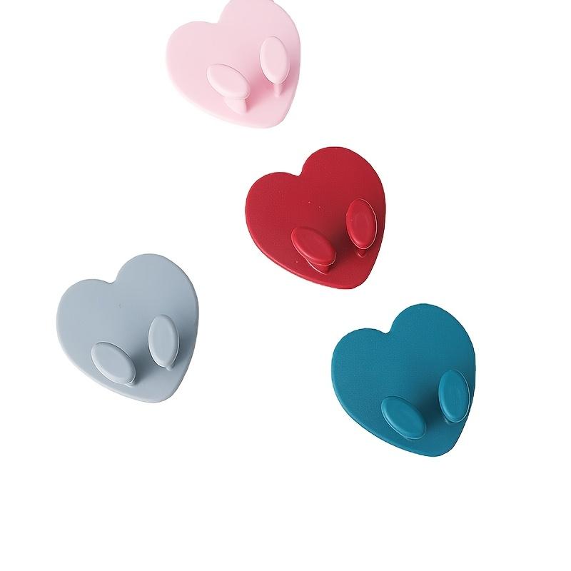 2pcs Heart-Shaped Adhesive Wall Hooks In White - Strong, Waterproof, Easy To Install - Ideal for Keys, Towels, Bathroom Supplies & Cable Management