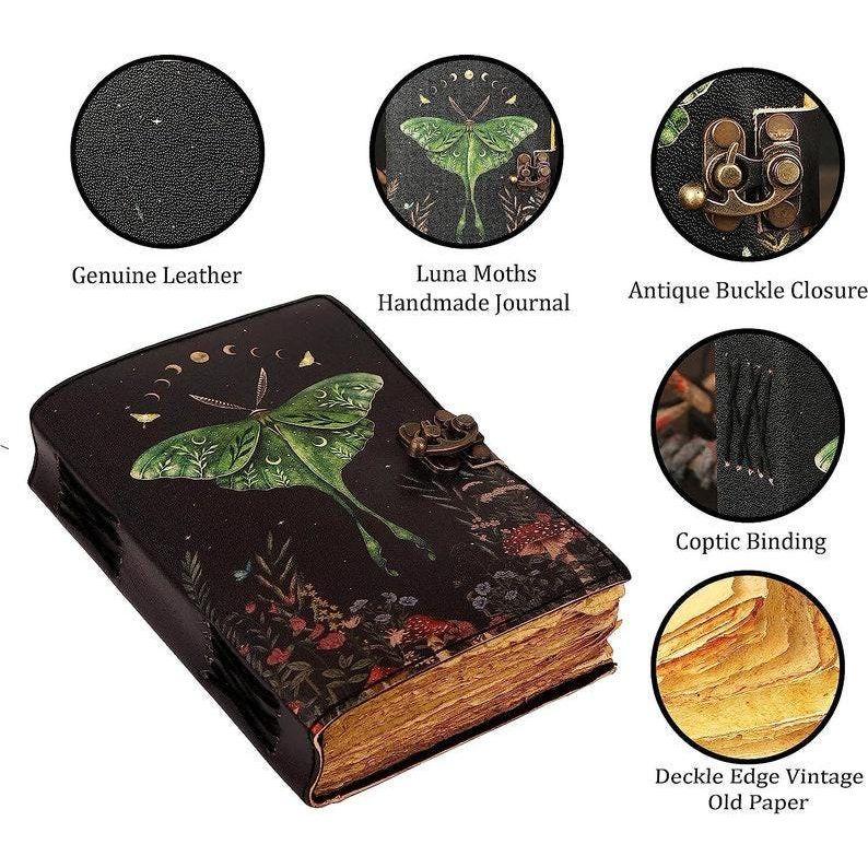 Leeres Zauberbuch der Schatten Luna-Motte Journal Hexerei Zubehör Motten-Dekor und Morpho-Schmetterling Druck